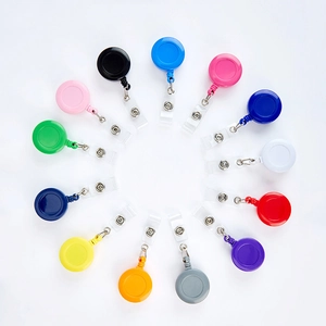 Retractable Badge Reel Round Plastic ID Card Holder With Metal Belt Clip For Nurse Doctor Office School Solid Color