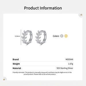 Créoles en argent sterling S925 en forme de feuille avec diamants pour femme