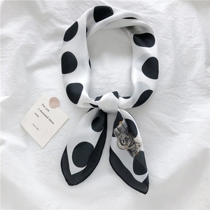 French style white silk scarf with black polka dots and vintage camera illustration