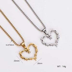 Thorn Heart Pendant Necklace 304 Stainless Steel Gothic Punk Hip Hop Jewelry Gift For Men Women