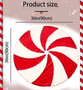 Size chart for 36-inch Christmas tree skirt featuring a red and white candy cane pattern