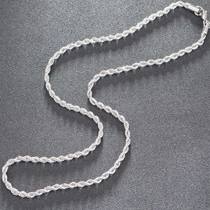 Silver twist chain necklace for men in stainless steel with secure lobster clasp closure