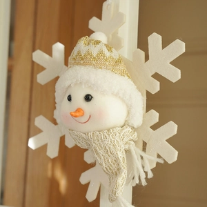 Plush Christmas snowman plush toy hanging ornament with white felt snowflake and sequin hat