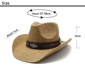 Detailed dimensions of Western straw cowboy hat with 9cm brim and 12cm height crown
