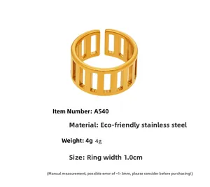 Détails de la bague grille verticale creuse en acier inoxydable doré 18 carats