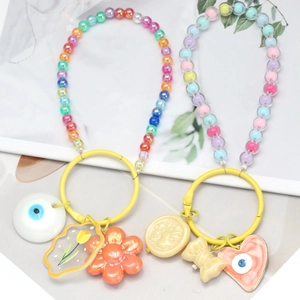 Evil Eye Beaded Keychain Colorful Acrylic Resin Floral Heart Star Pendant Bag Charm Phone Strap For Women Girls