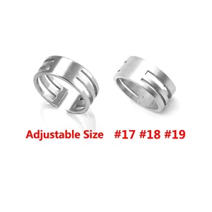 Adjustable stainless steel rings with minimalist hollow stripe design in silver tone