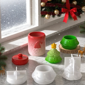 Christmas Santa and tree embossed silicone molds for DIY resin candle jars and plaster boxes