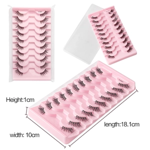 Detailed size view of Y1001 natural thick eyelashes in 10-pair pink storage tray