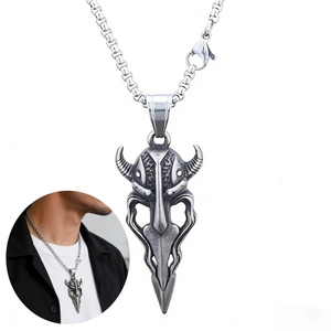 Viking Warrior Mask Pendant Necklace Stainless Steel Vintage Horned Demon Punk Gothic Jewelry For Men