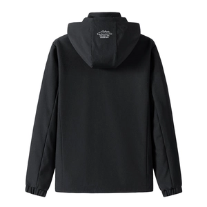 Men's heavy fleece-lined hooded jacket in black with back white letter printing