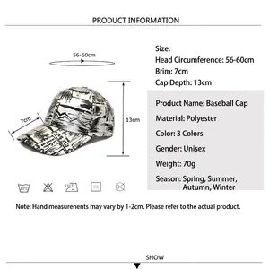 Unisex polyester baseball cap with abstract black and white graffiti print patterns