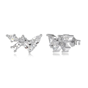 S925 sterling silver butterfly stud earrings with sparkling marquise cut cubic zirconia
