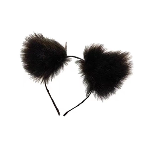 Cute plush cat ears headband in dark brown faux fur for cosplay and daily wear