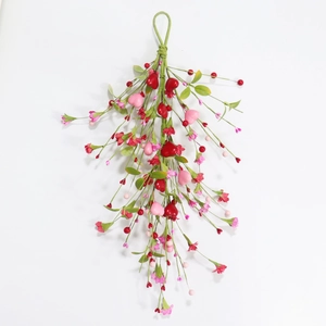 Artificial Heart Vine Swag Paper Flower Foam Berry Polyester Leaf Valentine Day Wall Hanging Decor Handmade
