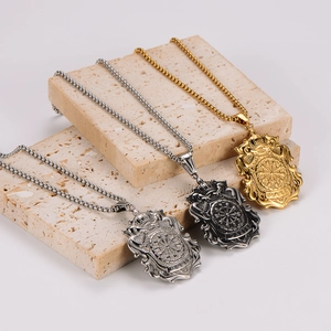 Hip hop punk stainless steel shield necklaces with darts engraving in gold silver and grey