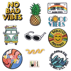 Cartoon Embroidery Patches Iron On Embroidered Cloth Stickers For Clothing Bags Decoration Planet Sun Rainbow Bus Patches