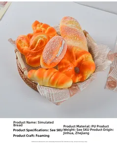 Detailed set of realistic PU foam bread models in a rustic wicker basket display