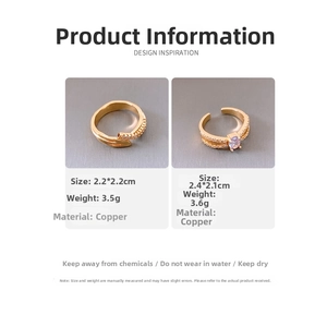 Detailed size and weight specs for gold leaf ring and purple zircon ring set