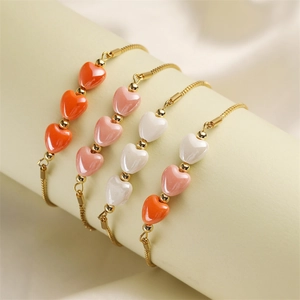 Stainless Steel Heart Bracelet For Women Adjustable Gold Box Chain Ceramic Beads Exquisite Fashion Jewelry Gift