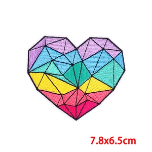 Colorful geometric heart embroidered patch with 3D faceted design 7.8x6.5cm