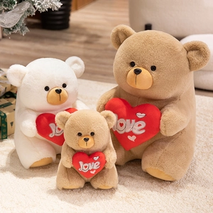 Plush Teddy Bear Toy With Red Heart Love Embroidery Soft Furry Stuffed Animal For Valentines Day Birthday Gift