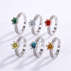 Elegant S925 sterling silver rings set featuring six colors of sparkling moissanite stones