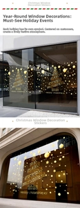 Golden static Christmas tree window decal with stars and Merry Christmas greeting