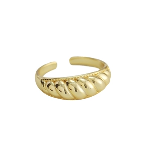Polished S925 sterling silver golden twisted croissant ring with adjustable open design