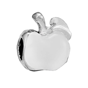 Silver-edged apple bead charm with white enamel finish for DIY jewelry making