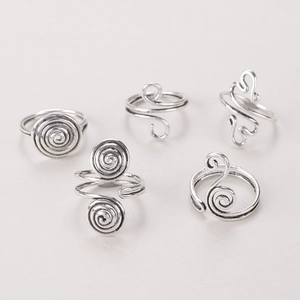 Retro silver spiral rings set for women featuring adjustable bohemian open design