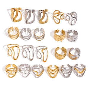 Irregular Wave Stainless Steel Rings Waterproof 18K Gold Plated Geometric Minimalist Adjustable Jewelry For Women