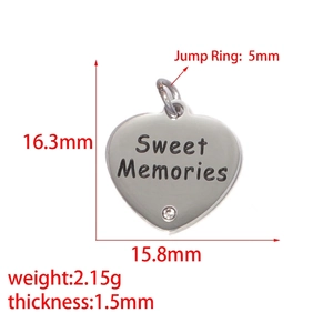 Pendentif cœur acier inoxydable avec gravure Sweet Memories et cristal de 16mm