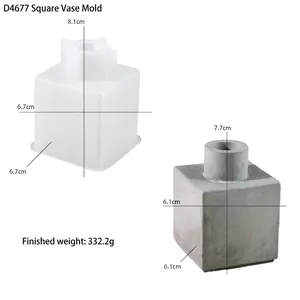 Macro detail of cube silicone vase mold with white translucent texture and grey finish