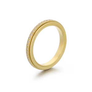 Sparkling titanium steel eternity ring with single row cubic zirconia in gold plating