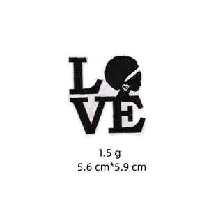 Embroidered black girl LOVE patch for clothes featuring African woman silhouette art
