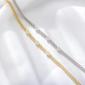 Elegante bracciale in argento sterling S925 con cuore in zircone, oro e argento