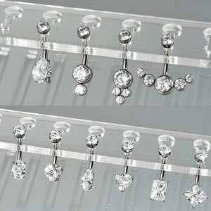 G23 titanium navel rings with clear cubic zirconia in heart and marquise cuts