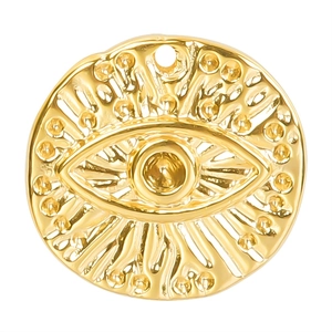 18k gold-plated stainless steel evil eye pendant with embossed sunburst detailing