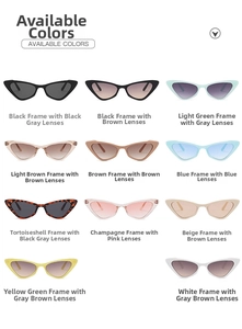 Catalogo dettagliato di occhiali da sole cat eye in vari colori di montatura e lenti
