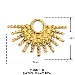 Detailed parameter diagram for golden stainless steel sunburst pendant size 23mm x 15mm