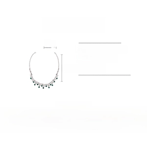 Detailed technical drawing of a crystal bow sweater necklace with size specifications