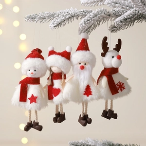 Christmas Hanging Ornaments Faux Fur Plush Doll Santa Snowman Reindeer Angel For Tree Holiday Decoration Festive