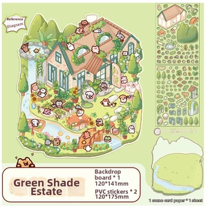 Detail of 3D scene sticker set including PVC sheets, backing board and scenery card