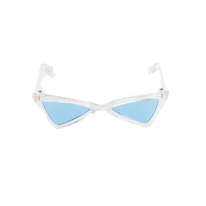 Triangle lens pet sunglasses with light blue lenses and transparent frames for cats and dogs