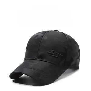 Detail of 3D Sport embroidery on camouflage baseball cap with breathable fabric