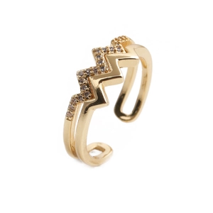 Copper Zircon Rhinestone Adjustable Open Ring Double Row Wave Star Shape Simple Fashion Jewelry For Women