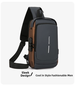 Macro view of men's sling bag with anti-theft combination lock and fashion design