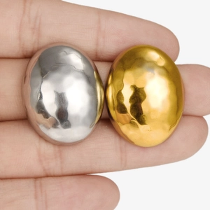 304 stainless steel oval earrings with hammered texture finish in gold and silver