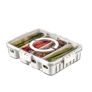 Airtight PET food storage box with compartments for fridge organization and vegetable storage